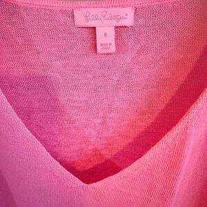 Lilly Pulitzer Linen Small Vibrant Pink V-Neck Sweater